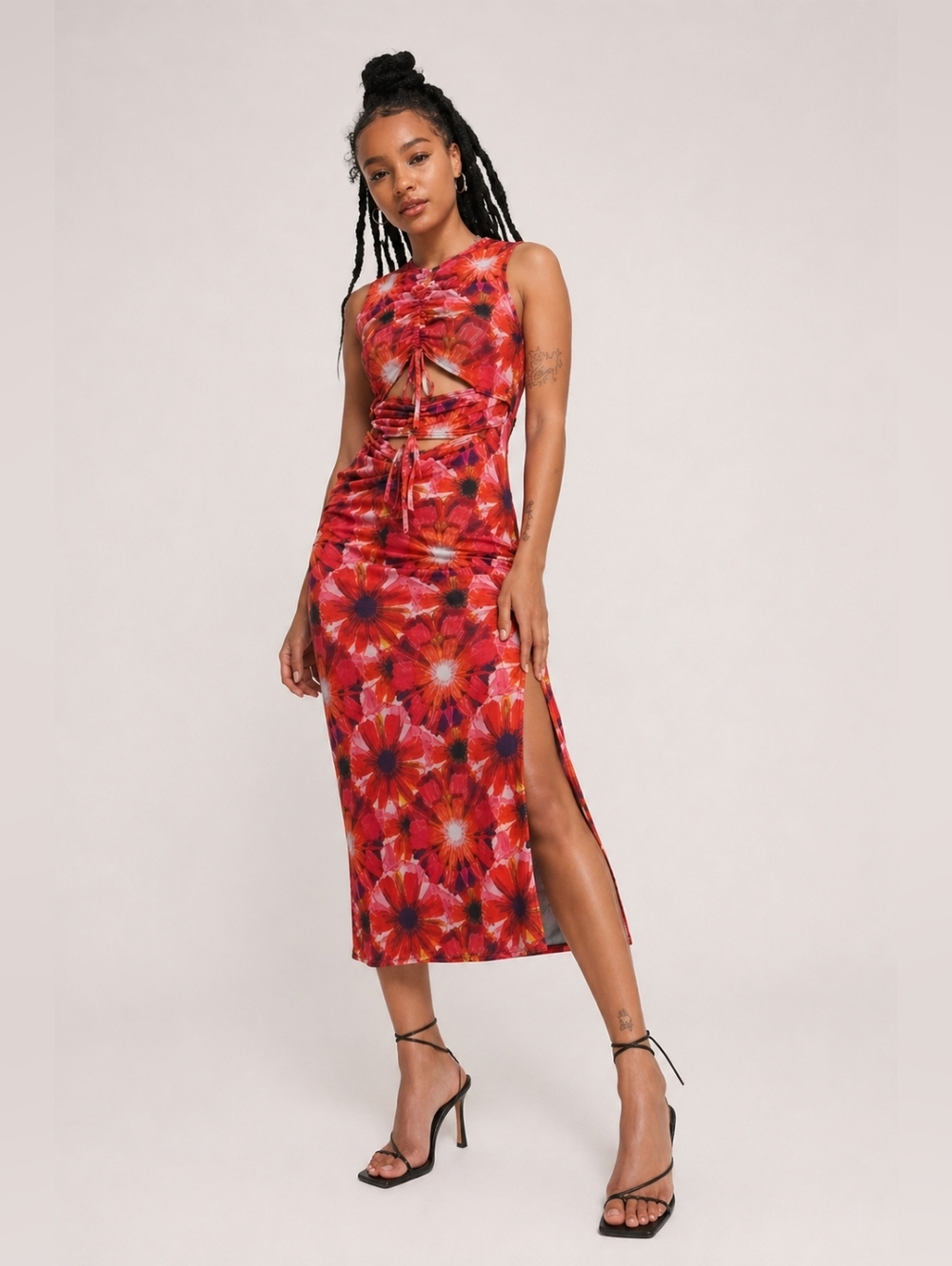 NWT Topshop Red Floral Maxi Dress with Cut Outs, US Petite 8-10